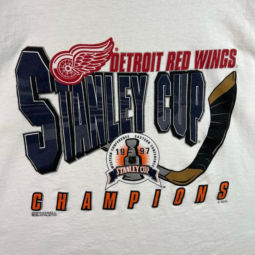 Vintage Detroit Red Wings Stanley Cup 1997 Champions White Hockey Tee Shirt M - Picture 2 of 8